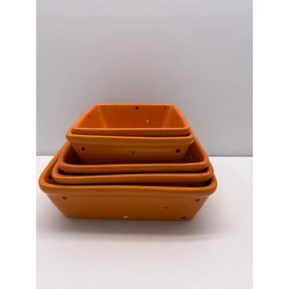 Set of 5 Temp-Tations Orange Polka Dot Casserole Baking Dishes w/ Lids